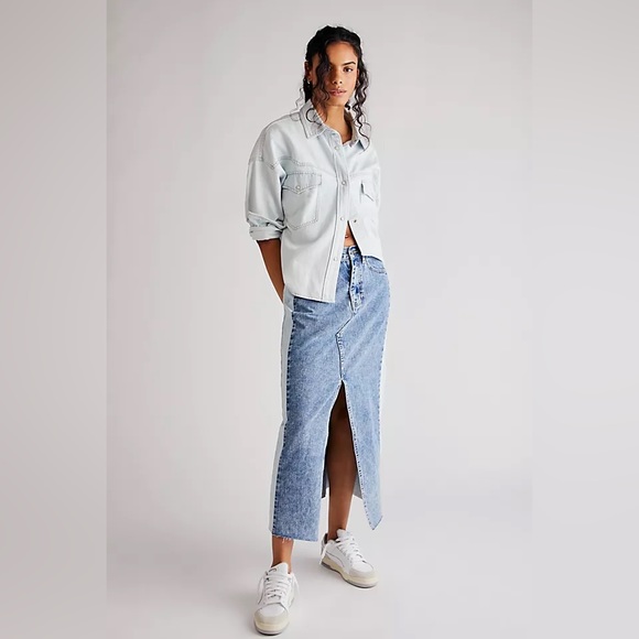 Free People Driftwood✨Sara Denim Midi Skirt - Blue - Picture 2 of 4